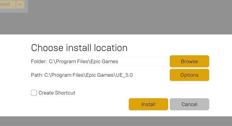 Choose install location for Unreal Engine 5.