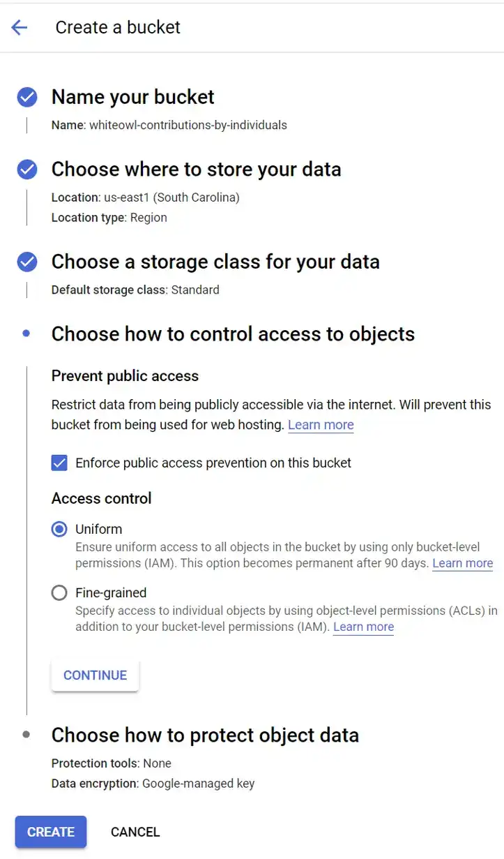 Options for configuration of a Google Cloud Storage bucket.