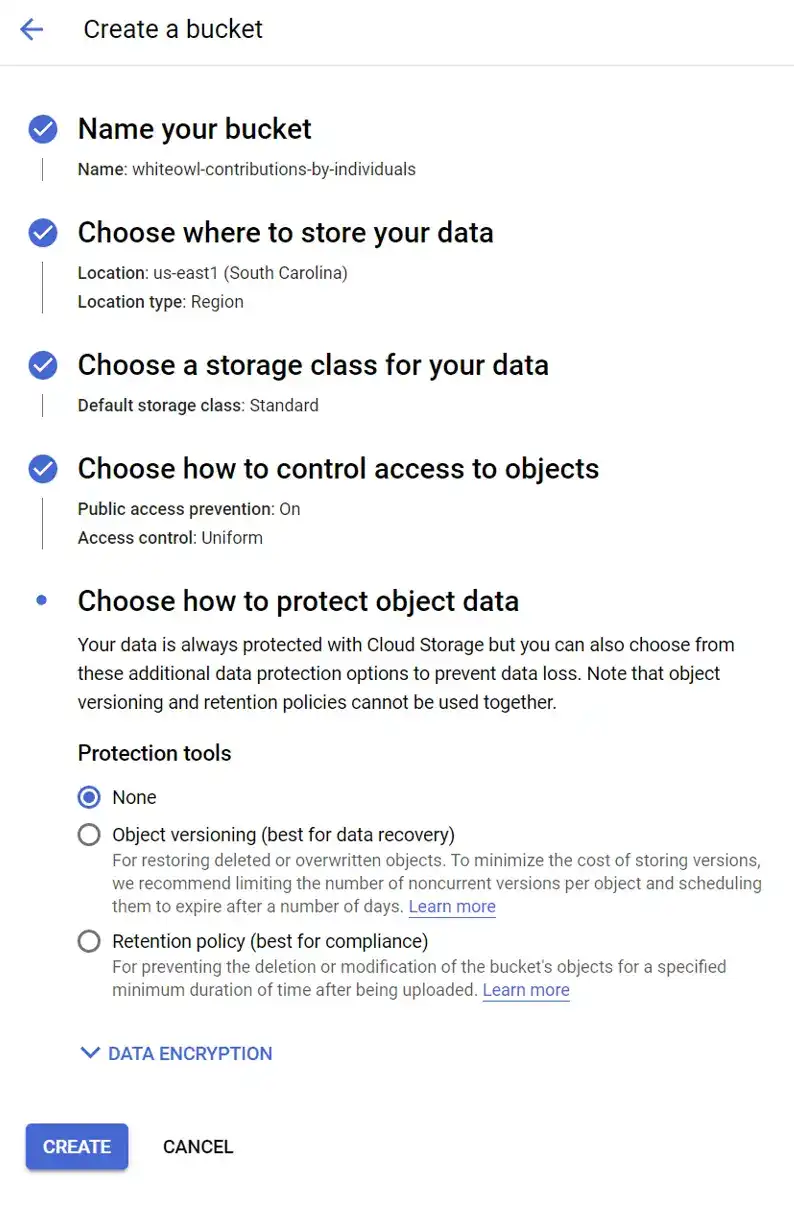 Options for configuration of a Google Cloud Storage bucket.