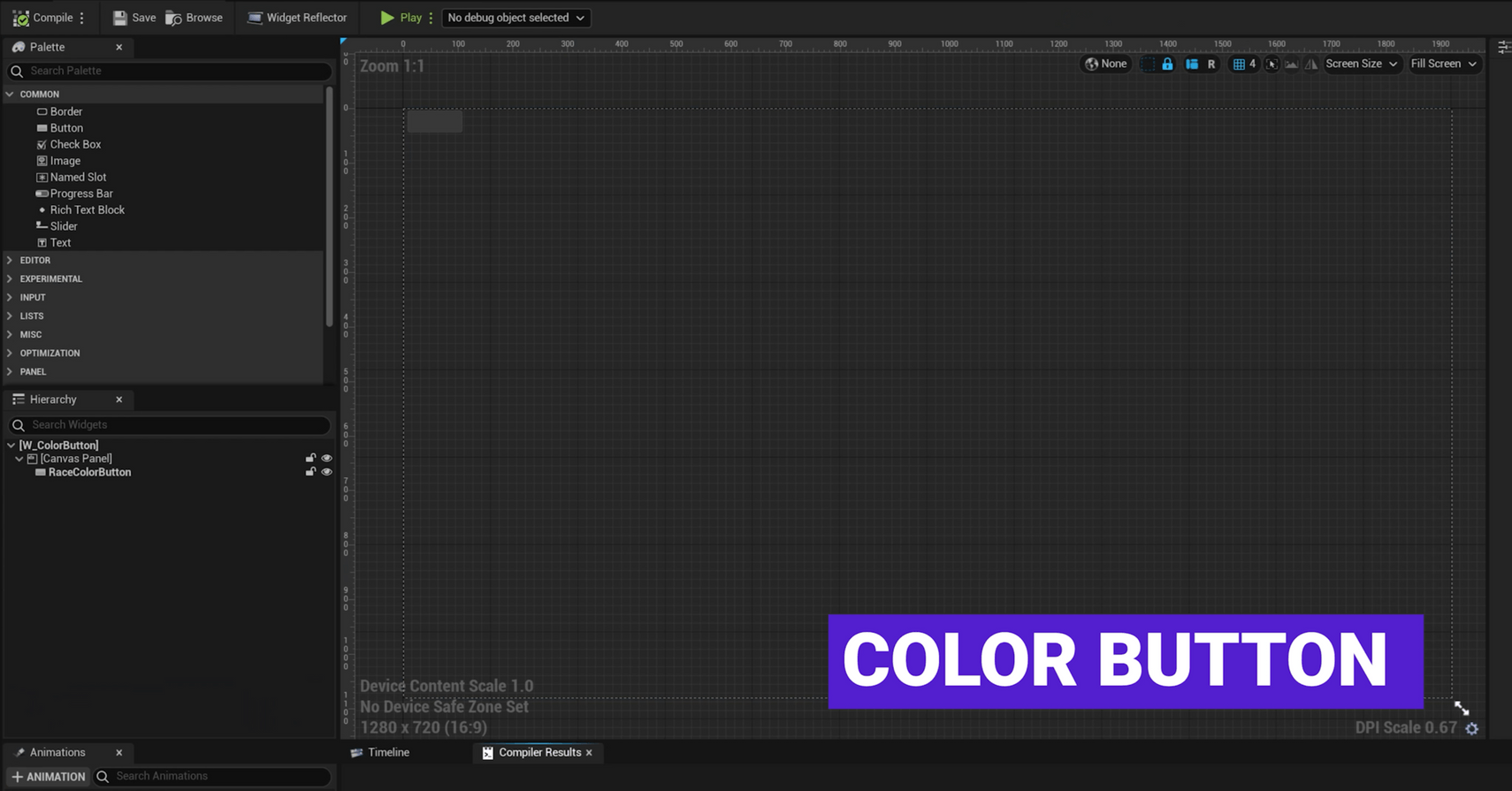 A screenshot of the UMG UI Designer for Unreal Engine 5.