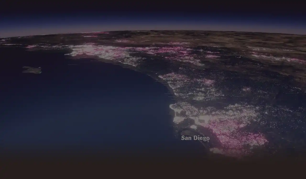 View of San Diego using Cesium and US 2020 Census Data